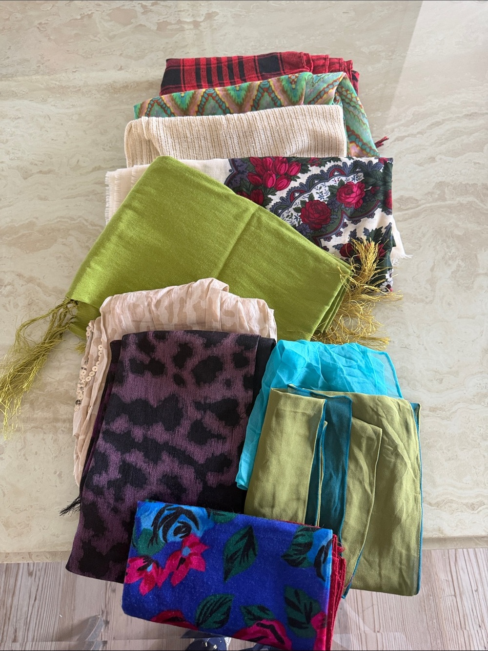 Assorted Women's Scarves Bundle in Green, Blue, Purple and Multicolor